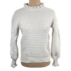 Madewell Ruffle Mock Neck Sweater Cream Puff Sleeve Ruffle Cuff Size XS Extra Sm
